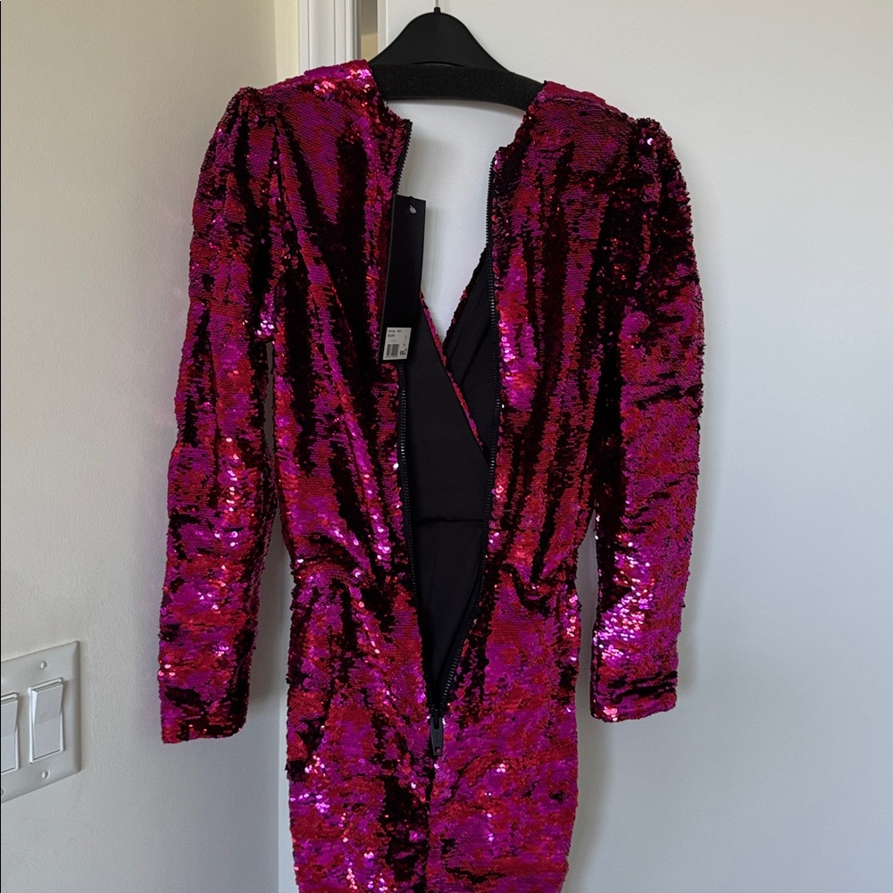 The Kooples Pink and Black Sequin Long Sleeve Dress - Picture 7 of 8